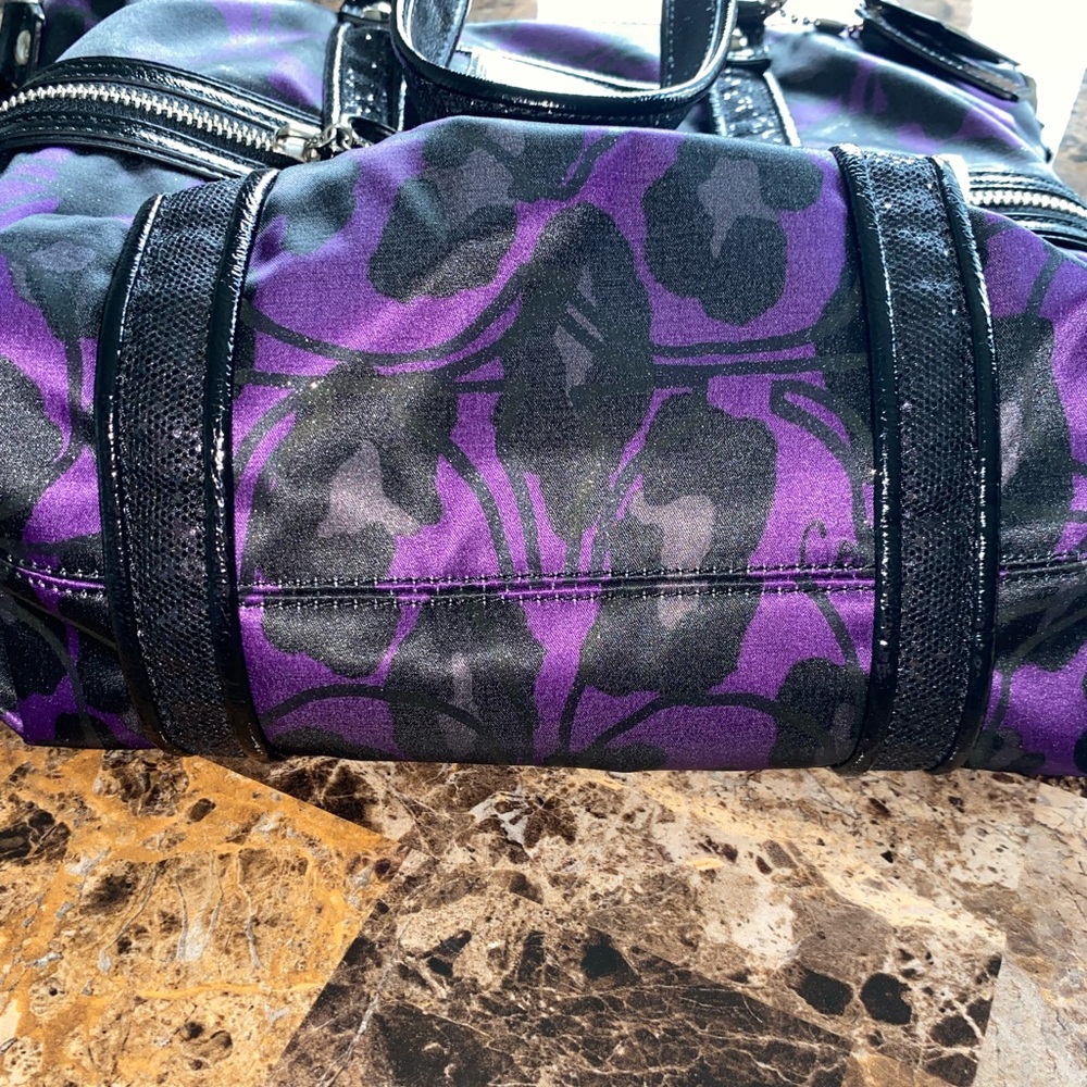 Coach Purple Camo Nylon Tote with Black Leather Trim - Picture 10 of 10